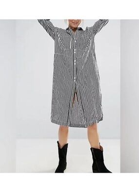 Free People Striped faded in the morning linen blend Button-Front Midi dress